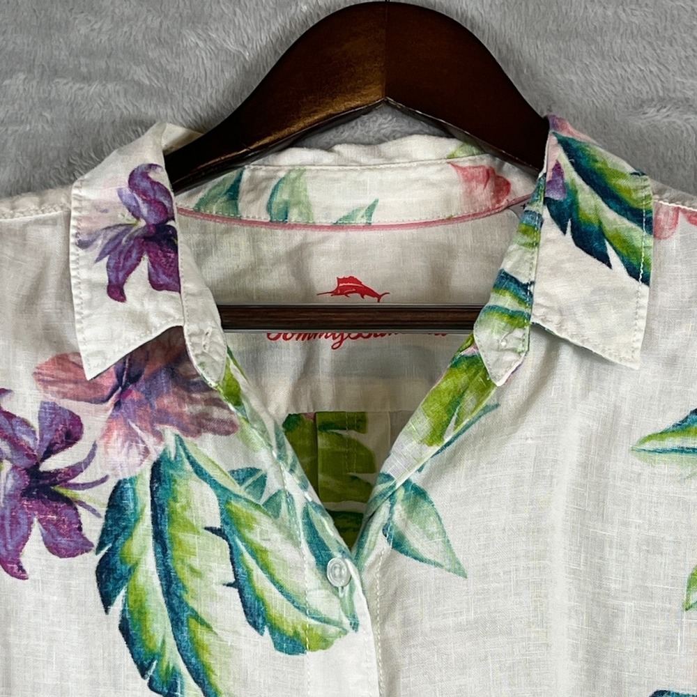 Tommy Bahama Womens XL 100% Linen Tropical Floral Beach Resort Camp Shirt Cruise - Picture 2 of 13